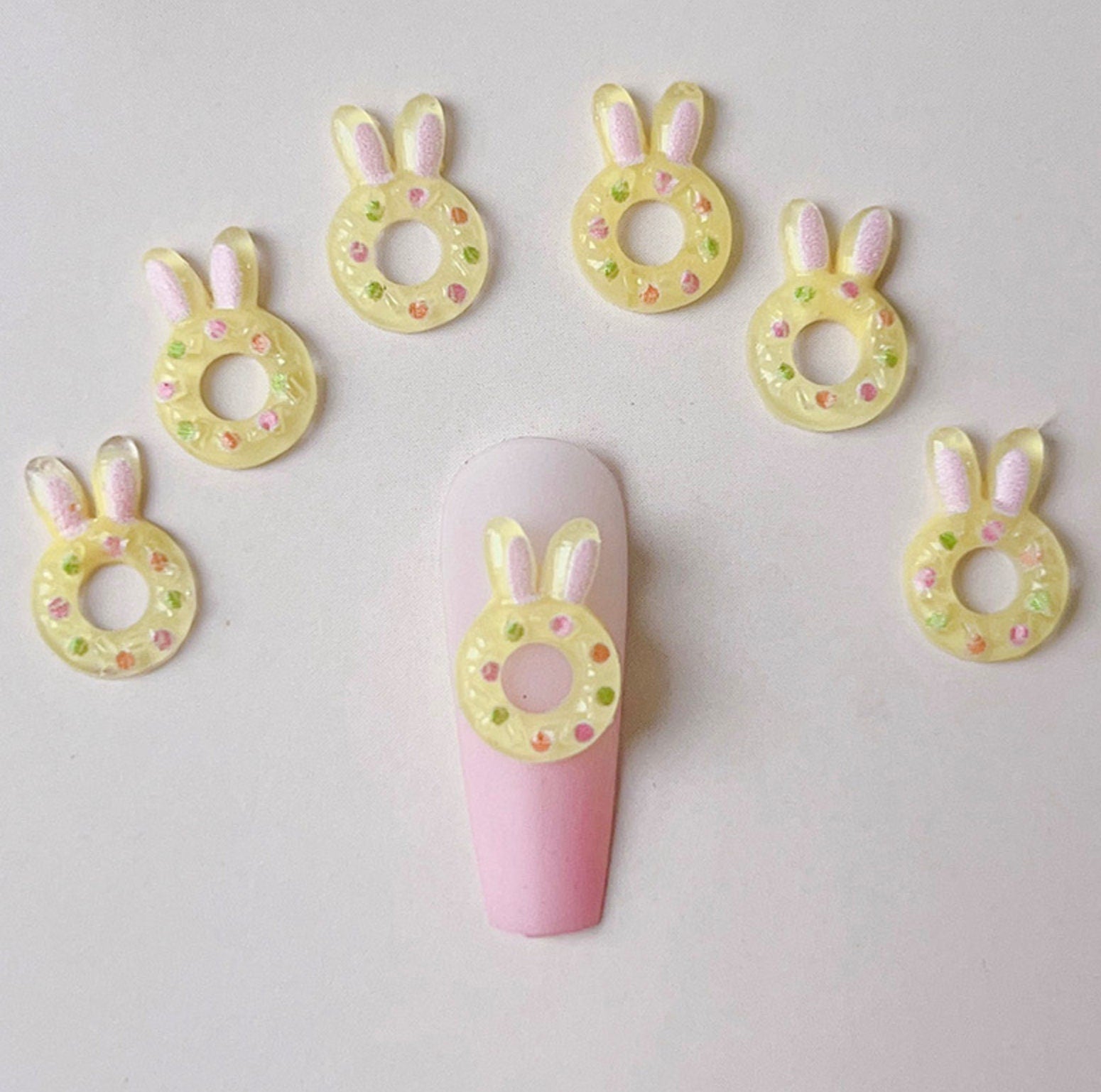 Cute 3D Bunny Donut Themed Nail Art Charms, Decoden, DIY Supplies, Mini Cabochon