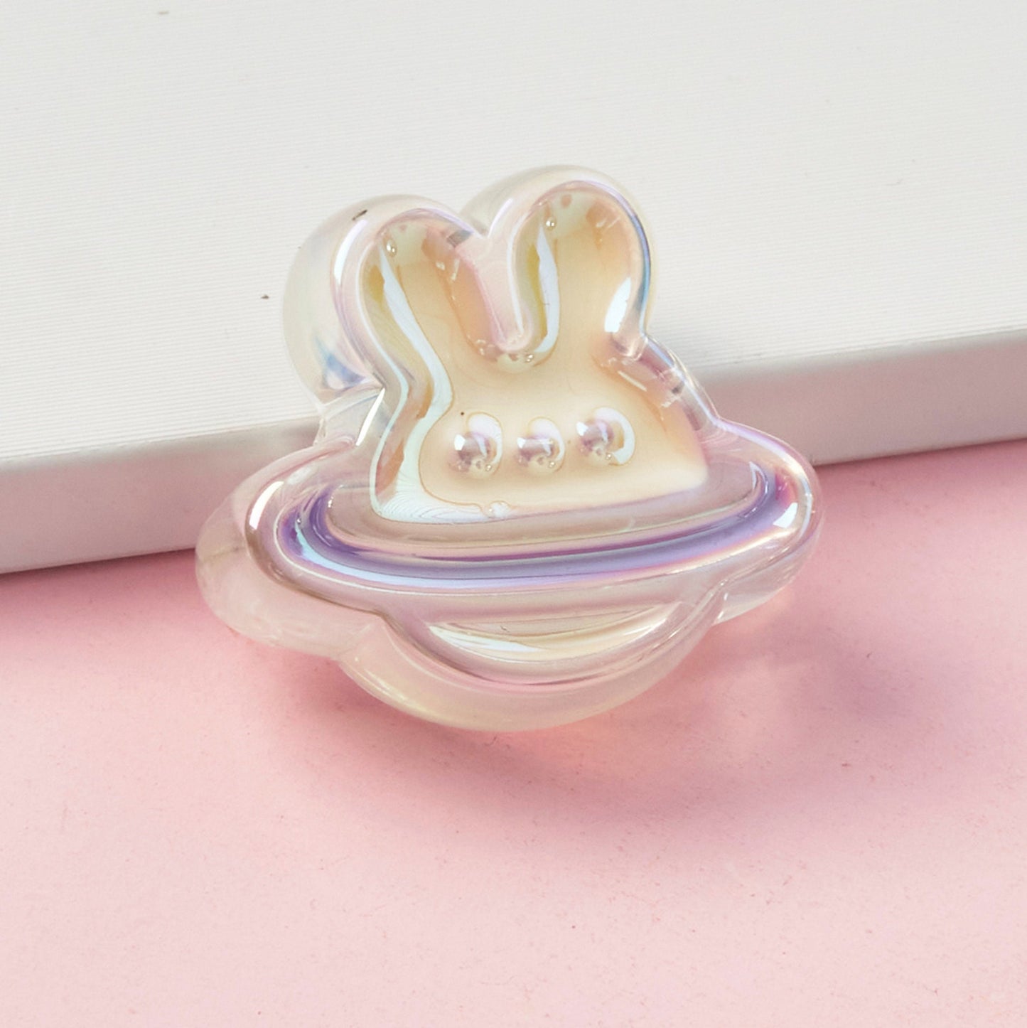 Cute Iridescent Bunny Planet Enamel Acrylic Bead (25mm x 25mm x 9mm, Hole: 3mm)