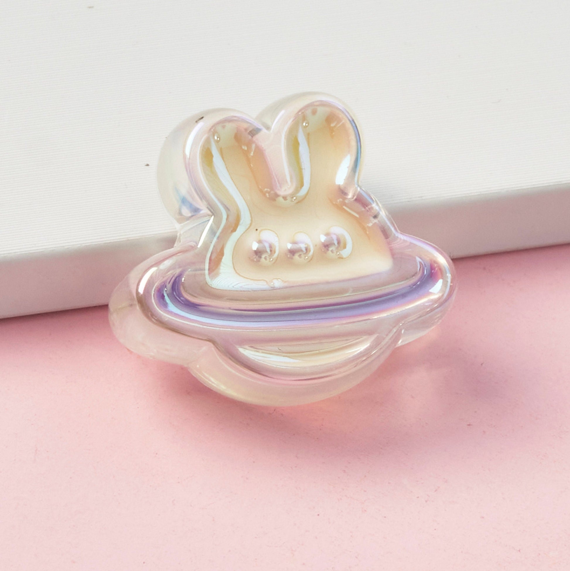 Cute Iridescent Bunny Planet Enamel Acrylic Bead (25mm x 25mm x 9mm, Hole: 3mm)