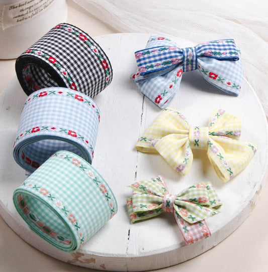 0.4 inch/ 1 inch/ 1.5 inch Cute 15 Colors Floral Plaid Ribbons (10YD)