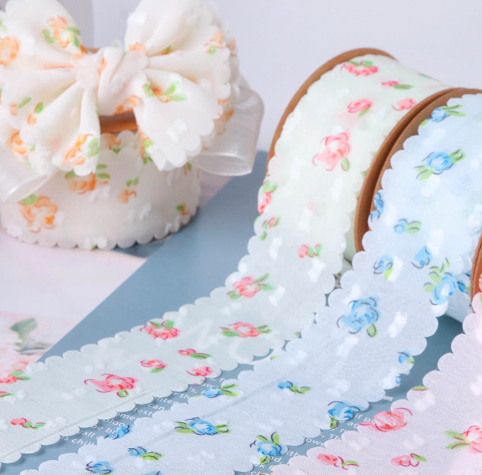 1.5 inch Scalloped Flower Themed Ribbons, Floral Themed Ribbons (10YD)