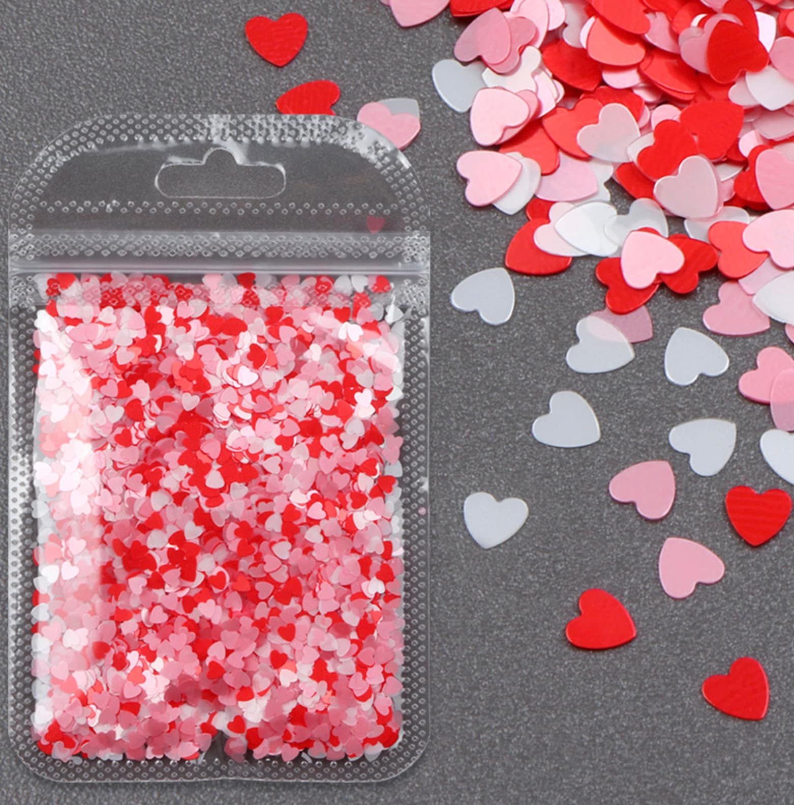 Red, Pink, and White Heart, Butterfly or Flower Themed Glitter (2G Bag)