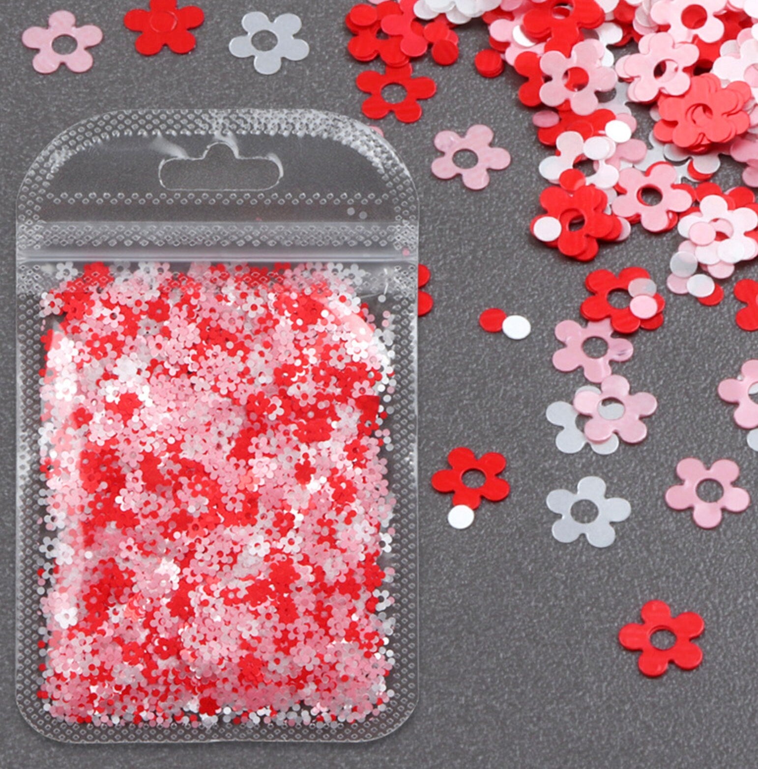 Red, Pink, and White Heart, Butterfly or Flower Themed Glitter (2G Bag)