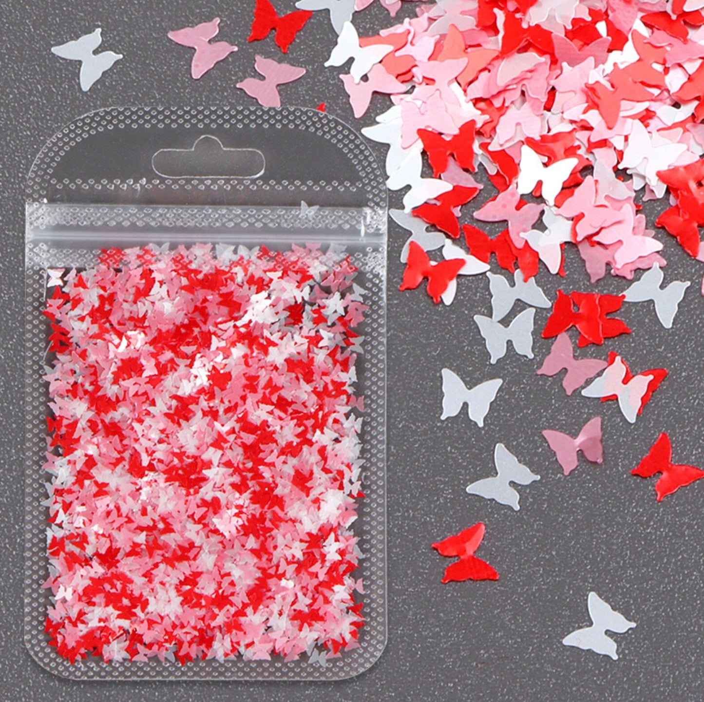 Red, Pink, and White Heart, Butterfly or Flower Themed Glitter (2G Bag)