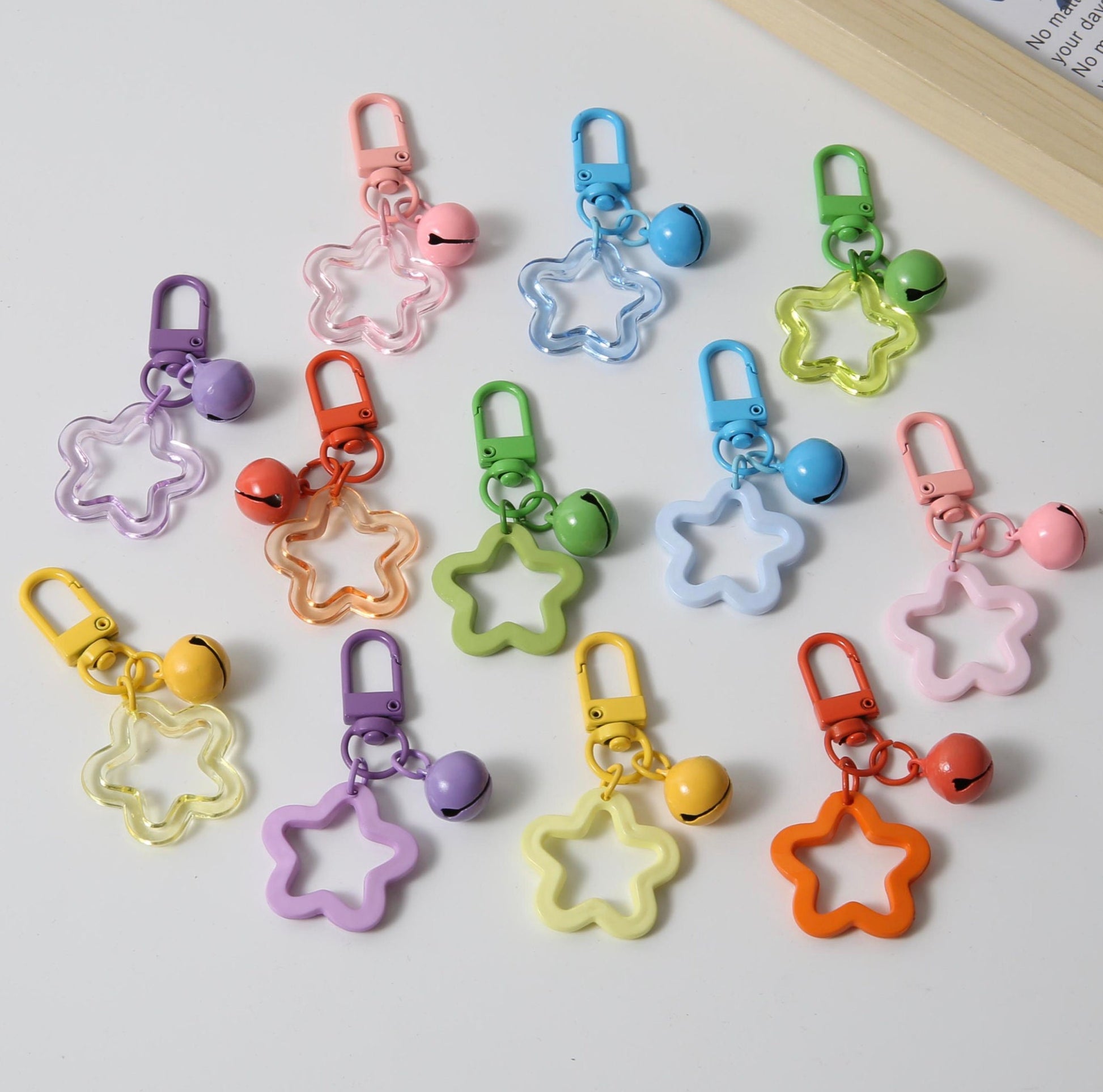 Cute Acrylic Opaque or Translucent Star with Bell Keychain, Key ring