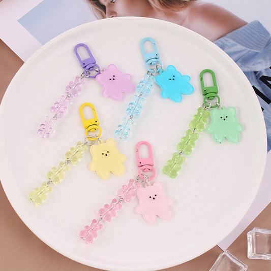 Cute Acrylic Bear and Gummy Bear Chain Keychain, Key ring