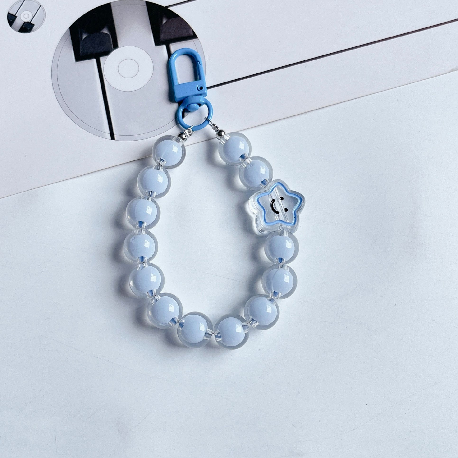 Cute Acrylic Round Bead Strand with Smiley Star Bead Keychain, Key ring