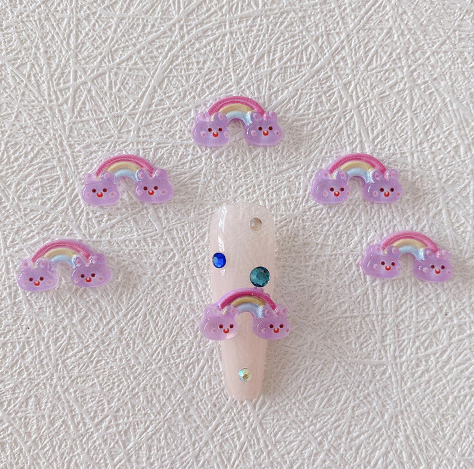 15MM x 8MM Cute Bunny Rainbow, Animal Themed 3D Nail Art Charms, Decoden, DIY Supplies, Mini Cabochon