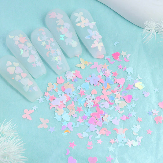 6 Style Pastel Dreamy Sky Glitter Flake Set (Butterfly, Moon, Star)