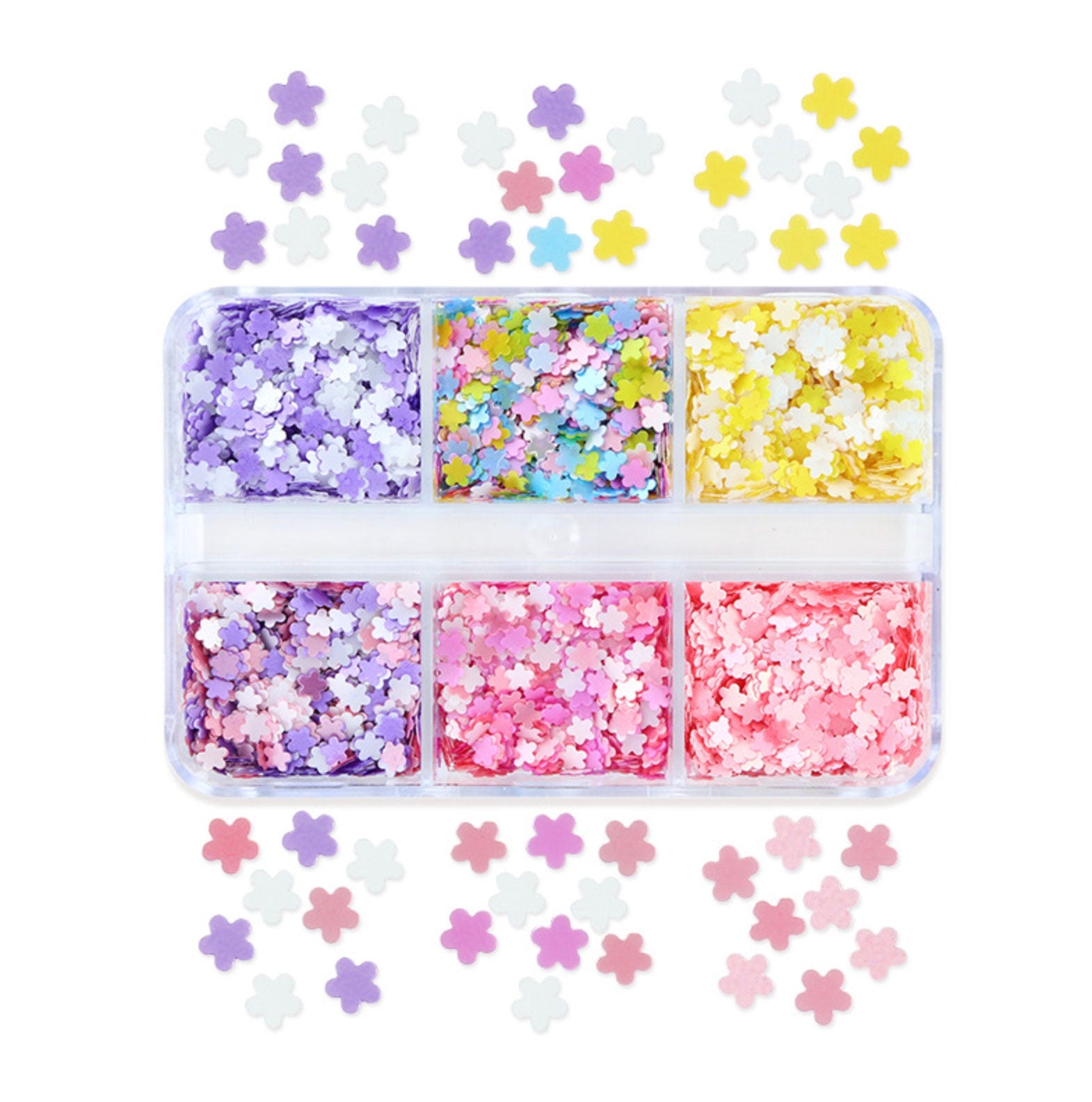 6 Color Pastel Five Petal Flower Themed Glitter Flake Set