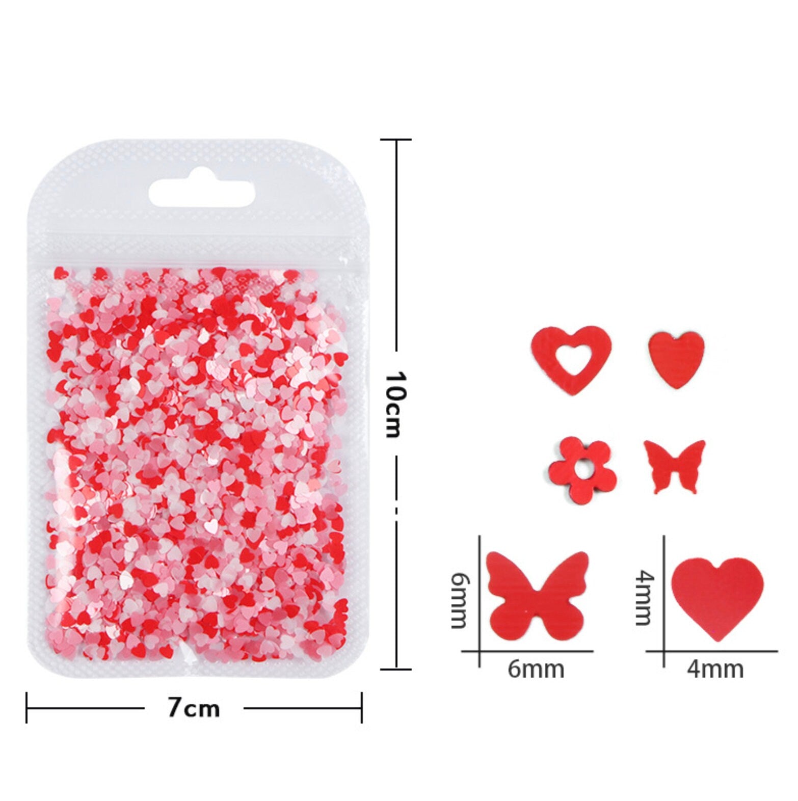 Red, Pink, and White Heart, Butterfly or Flower Themed Glitter (2G Bag)