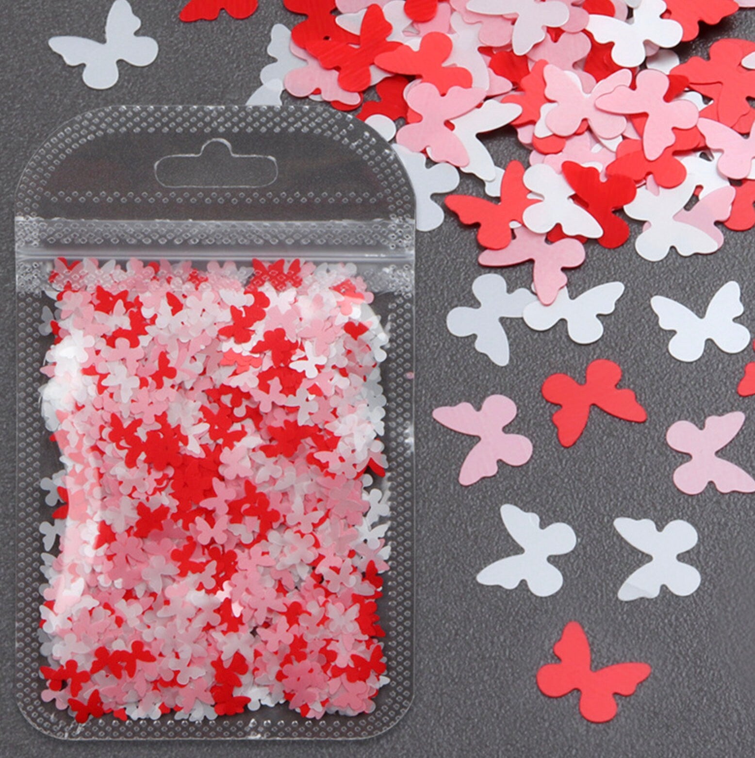 Red, Pink, and White Heart, Butterfly or Flower Themed Glitter (2G Bag)