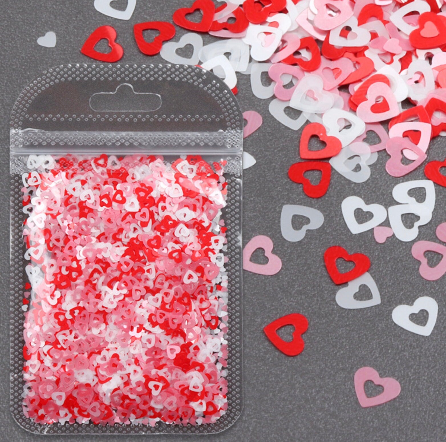 Red, Pink, and White Heart, Butterfly or Flower Themed Glitter (2G Bag)