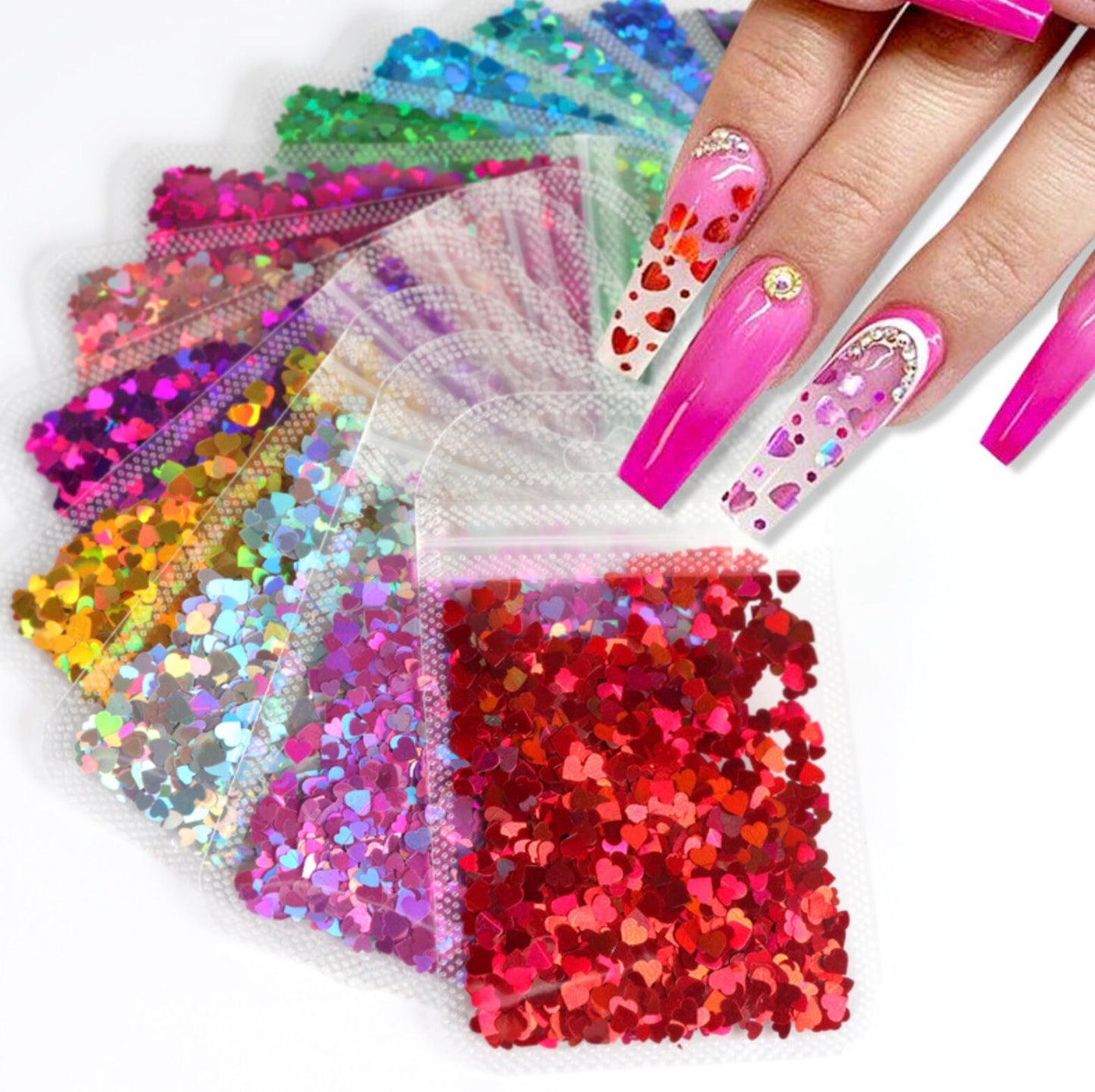 3MM/4MM Holographic Sparkle Heart Glitter Mix (2G Bag)