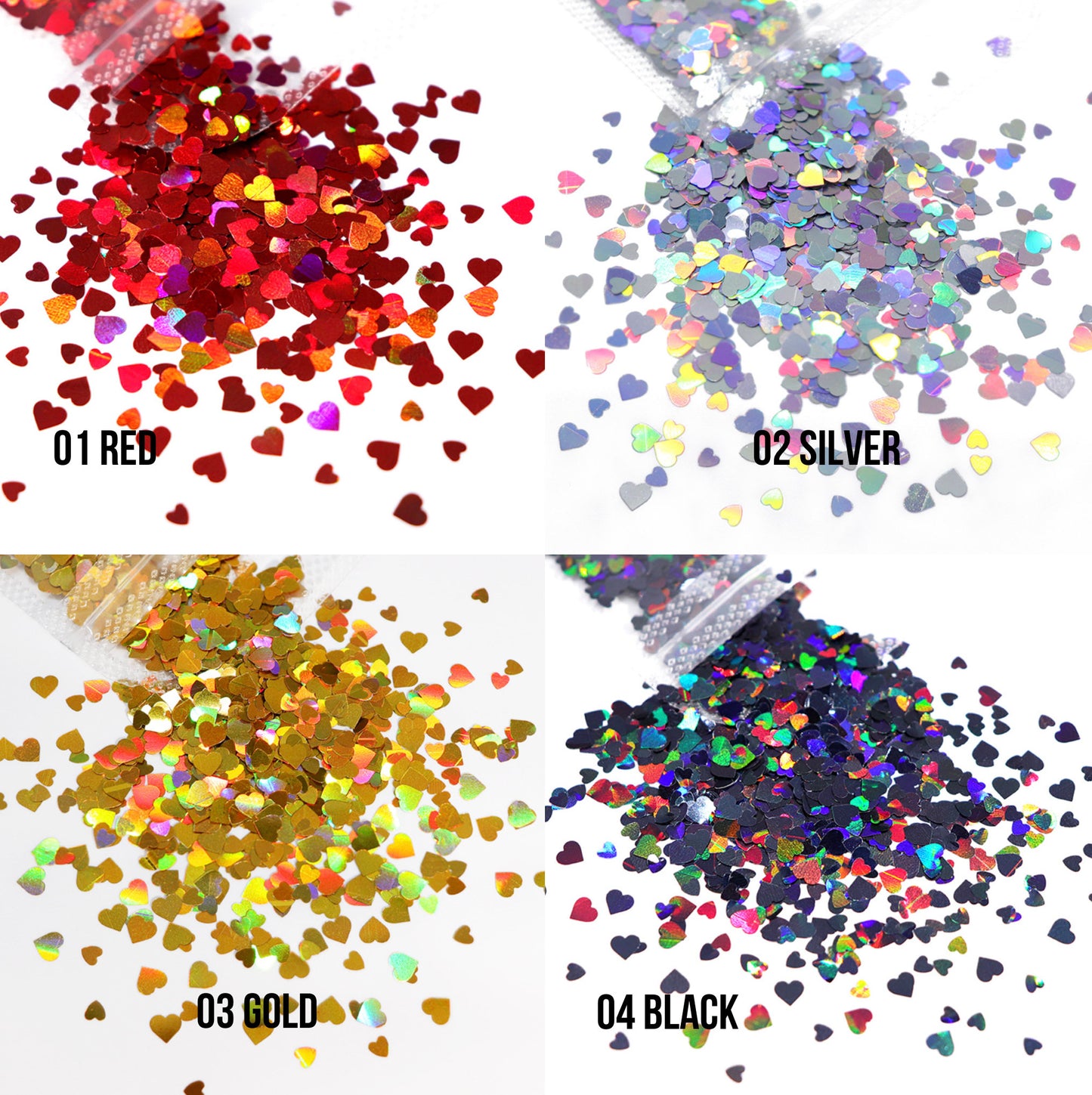 3MM/4MM Holographic Sparkle Heart Glitter Mix (2G Bag)