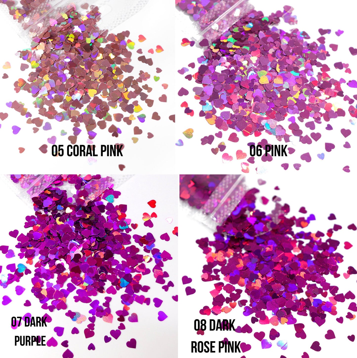 3MM/4MM Holographic Sparkle Heart Glitter Mix (2G Bag)