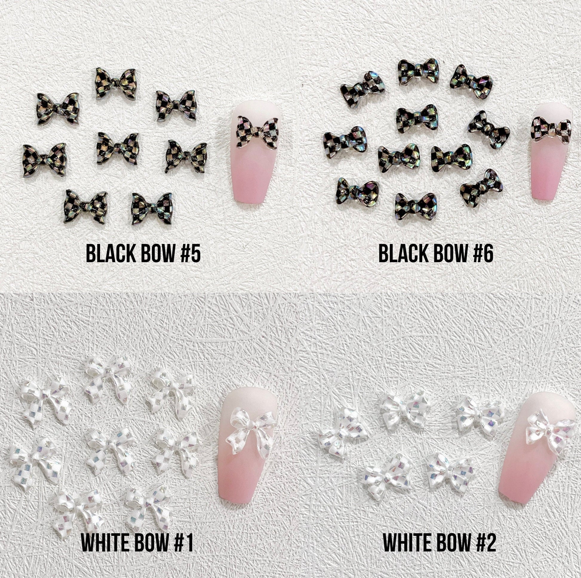 11MM Checkered Ribbon Bows Themed 3D Nail Art Charms, Decoden, DIY Supplies, Mini Cabochon