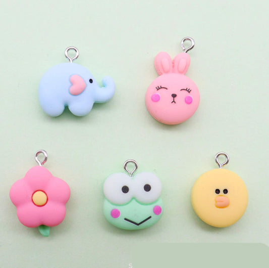 Cute Bunny, Elephant, Flower, Frog, and Duck Charms