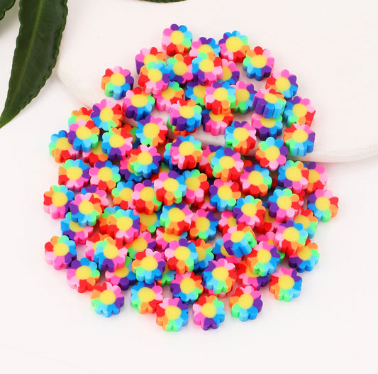 Cute Rainbow Flower, Floral Themed Polymer Clay Beads