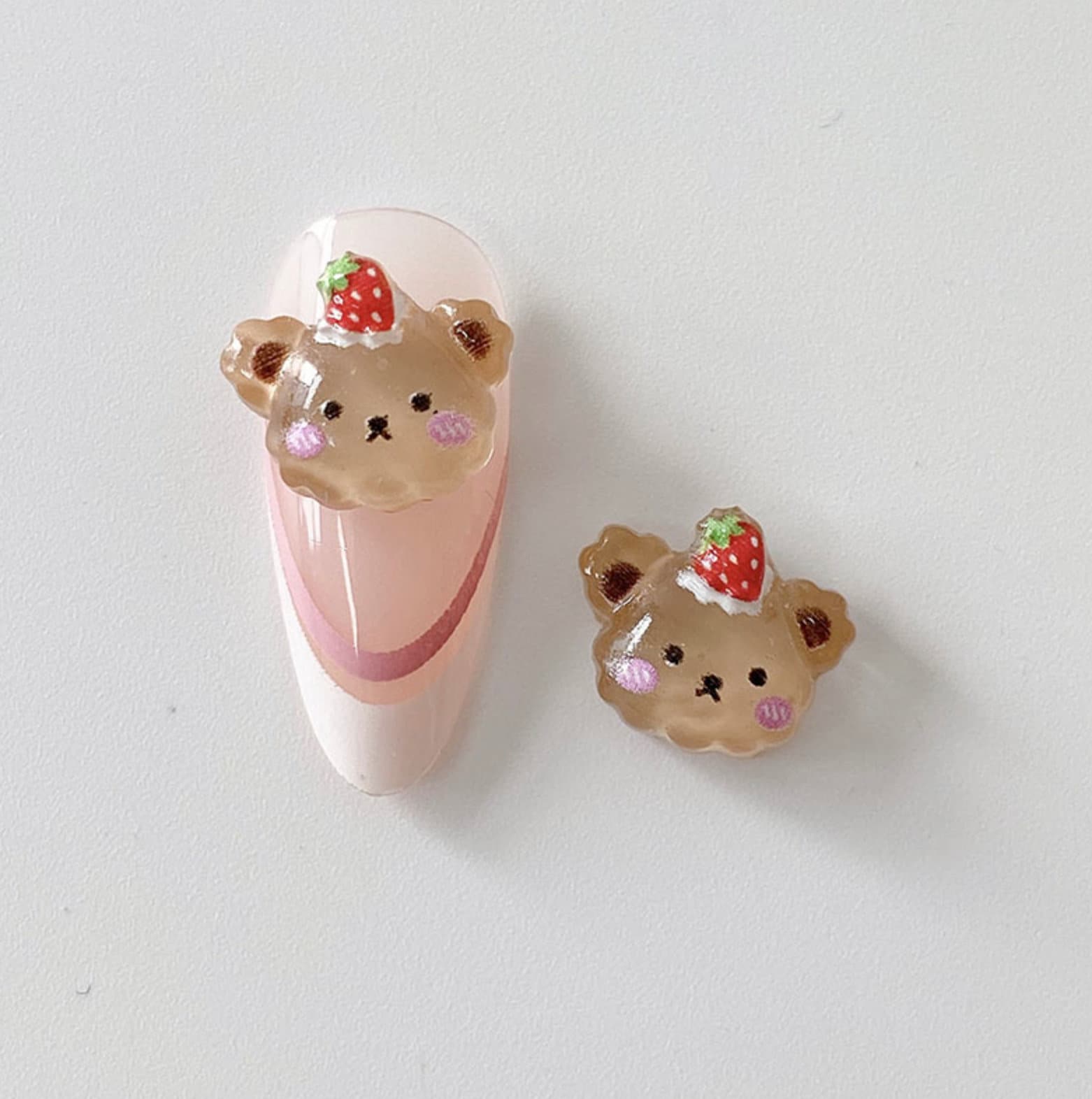 11MM x 9MM Cute Brown Bear with Strawberry , Animal Themed 3D Nail Art Charms, Decoden, DIY Supplies, Mini Cabochon