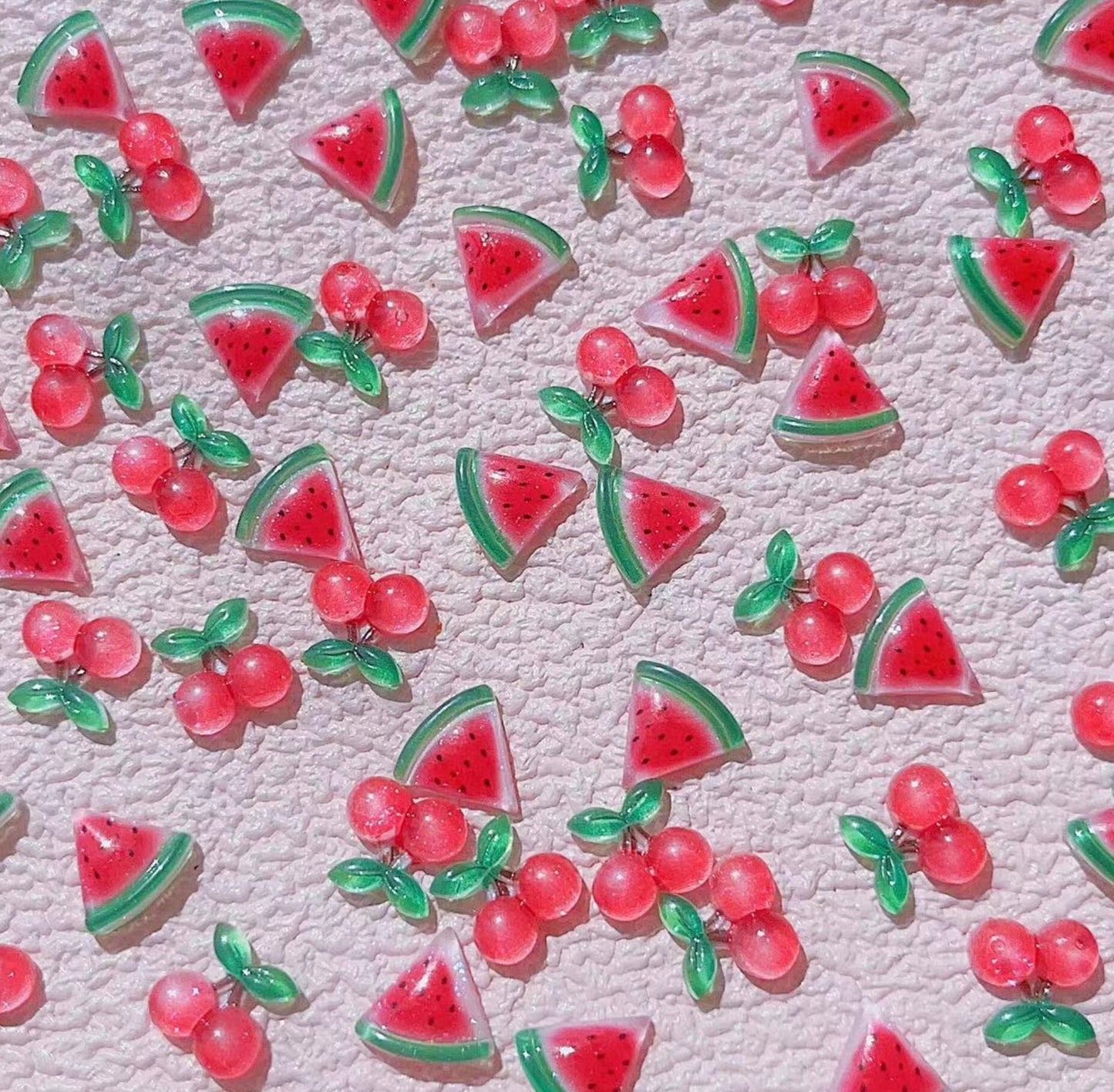 10MM x 10MM Translucent Watermelon Slice and Cherry, Fruit Themed 3D Nail Art Charms, Decoden, DIY Supplies, Mini Cabochon