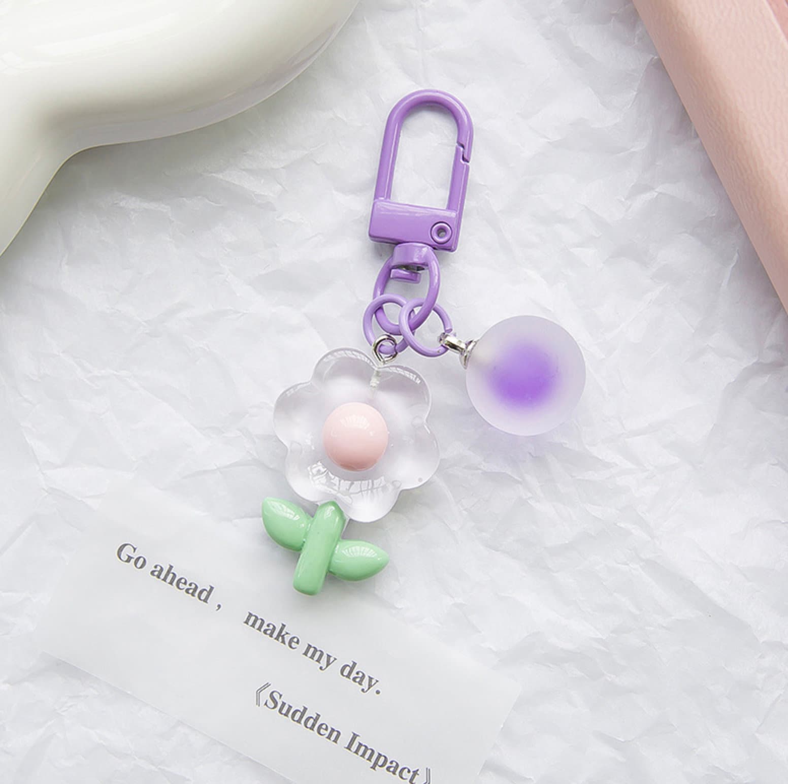 Cute Acrylic Frosted Flower Themed Keychain, Keyring, Lanyard, Phone Accessories