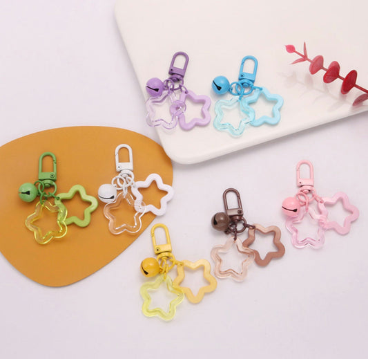 Cute Acrylic Double Star with Bell Keychain, Key ring (Color Option #2)