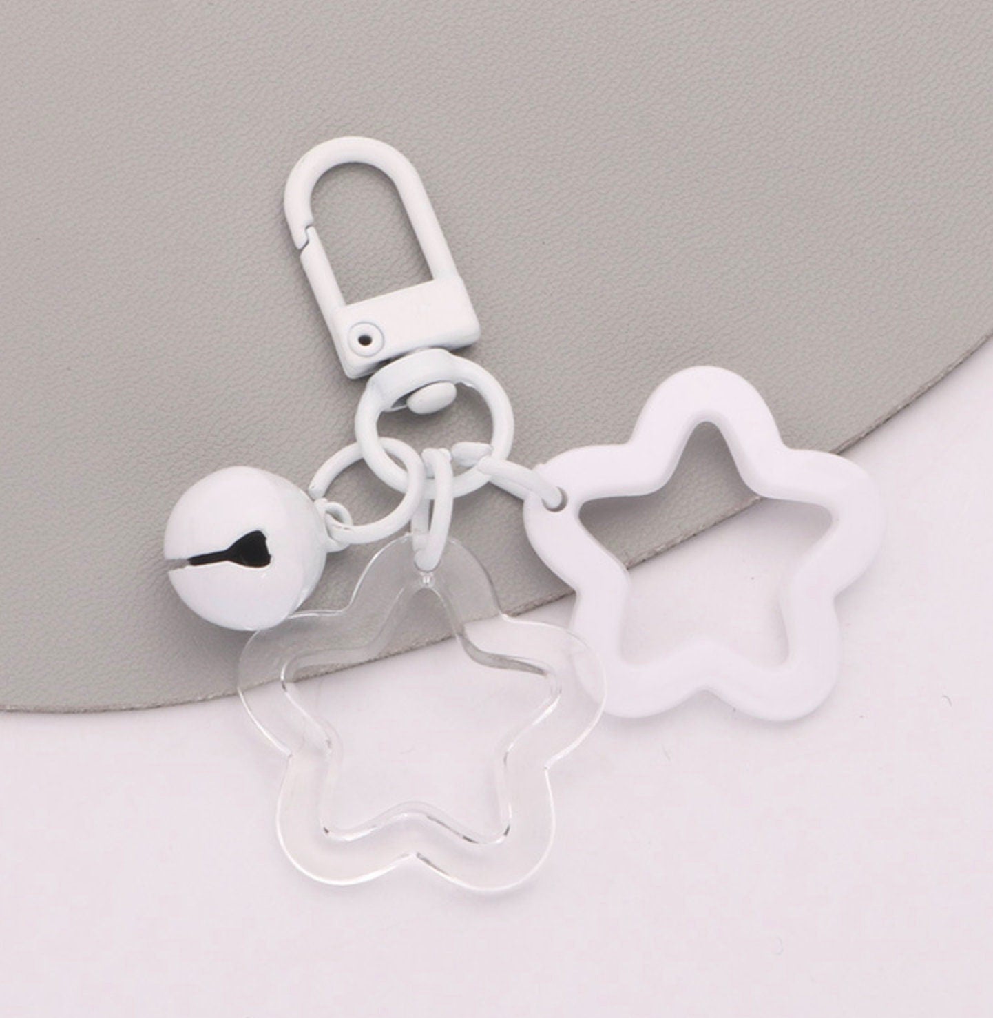 Cute Acrylic Double Star with Bell Keychain, Key ring (Color Option #2)