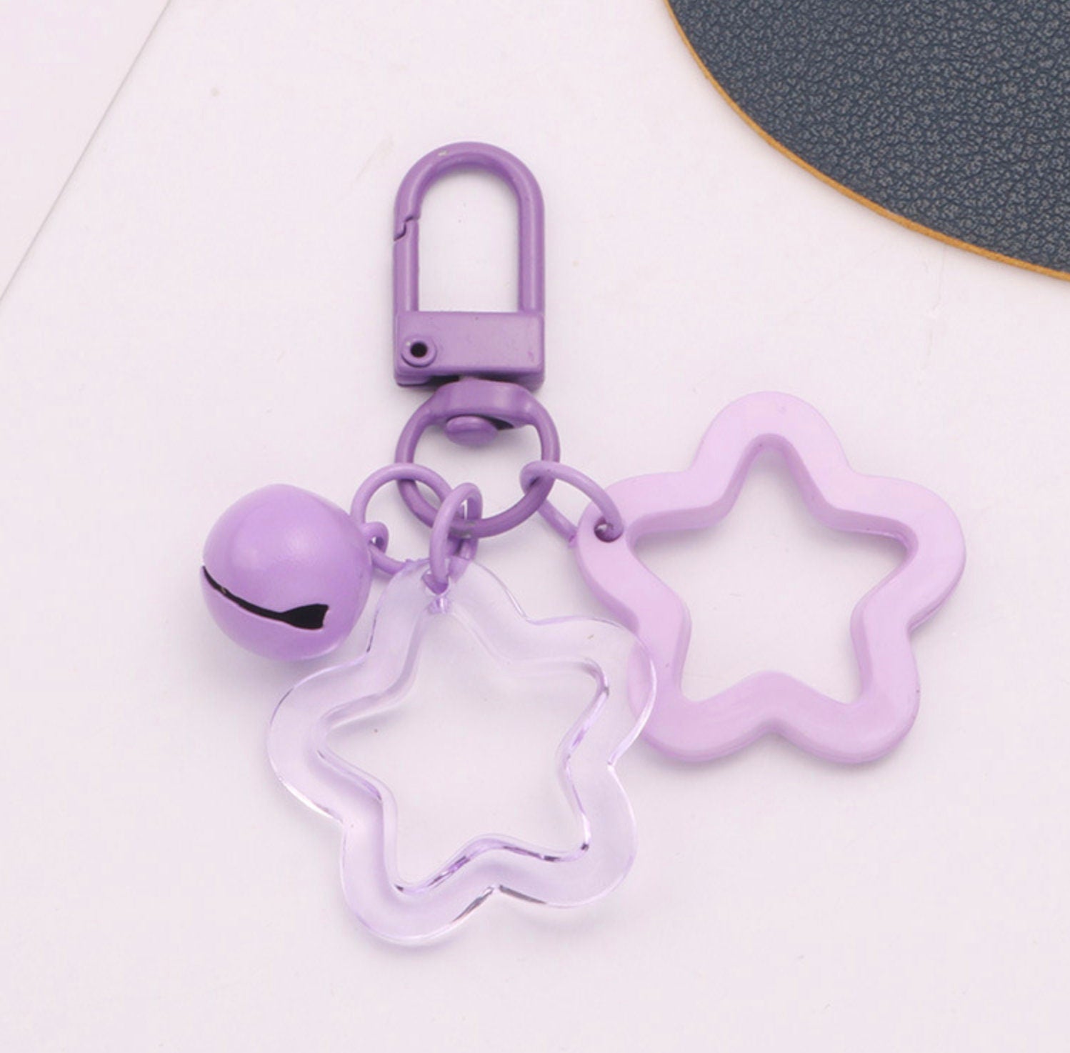 Cute Acrylic Double Star with Bell Keychain, Key ring (Color Option #2)