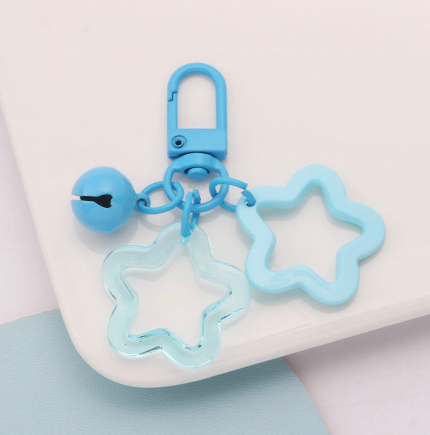 Cute Acrylic Double Star with Bell Keychain, Key ring (Color Option #2)