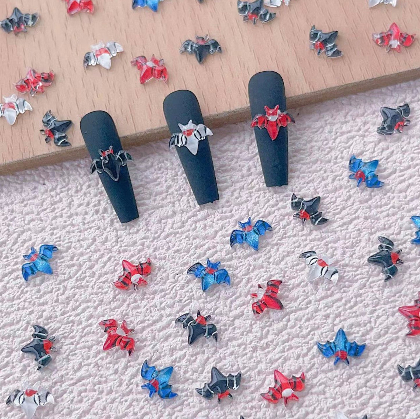 11MM x 8MM Black, Blue or Red Flying Bat, Animal Themed 3D Nail Art Charms, Decoden, DIY Supplies, Mini Cabochon