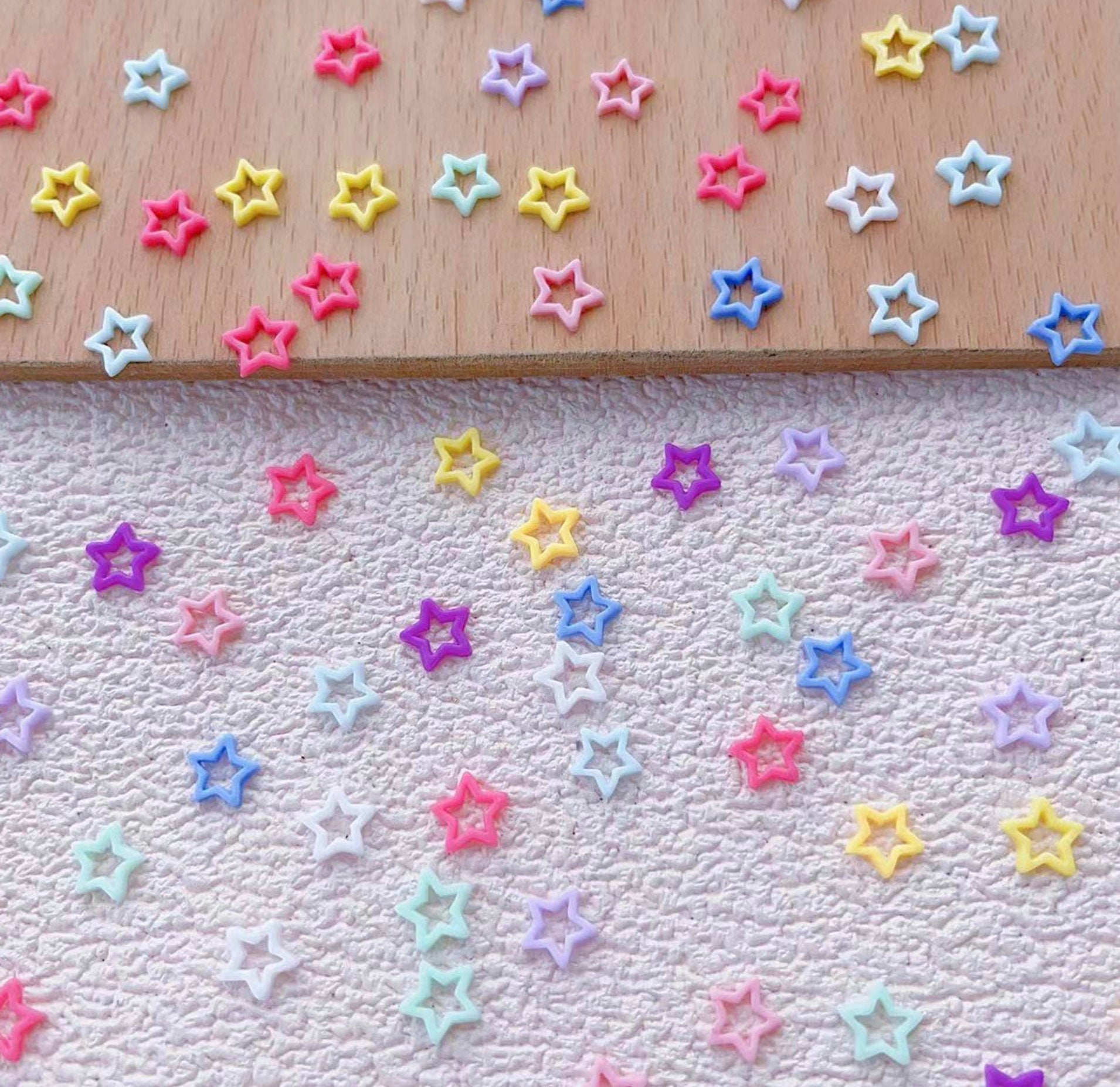 8MM x 8MM Mixed Color Star Cutout Themed 3D Nail Art Charms, Decoden, DIY Supplies, Mini Cabochon