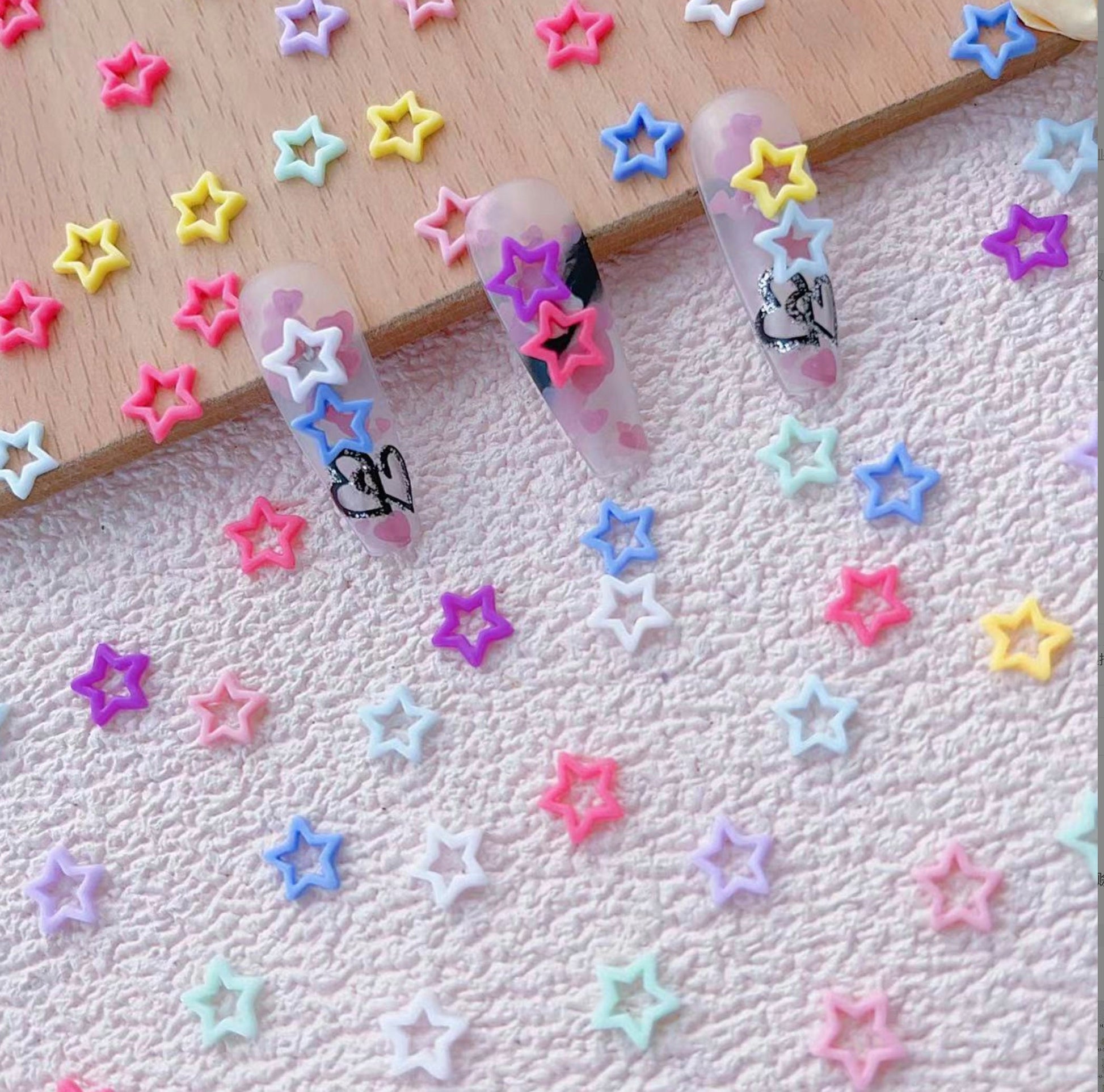 8MM x 8MM Mixed Color Star Cutout Themed 3D Nail Art Charms, Decoden, DIY Supplies, Mini Cabochon