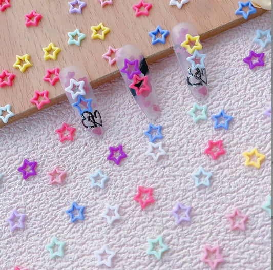 8MM x 8MM Mixed Color Star Cutout Themed 3D Nail Art Charms, Decoden, DIY Supplies, Mini Cabochon