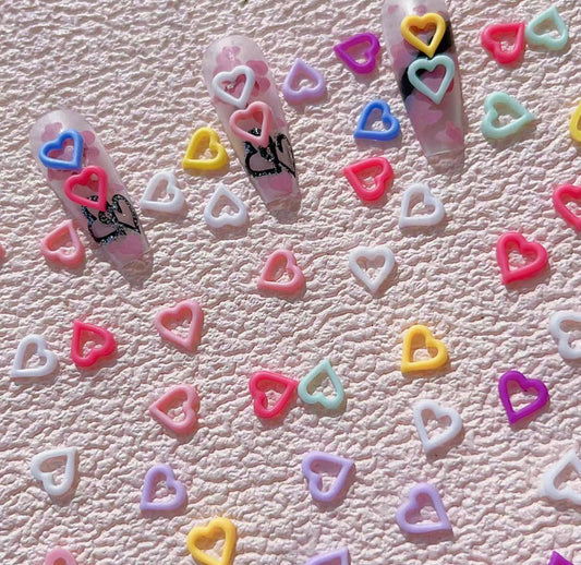 8MM x 8MM Mixed Color Heart Shaped Cutout Themed 3D Nail Art Charms, Decoden, DIY Supplies, Mini Cabochon