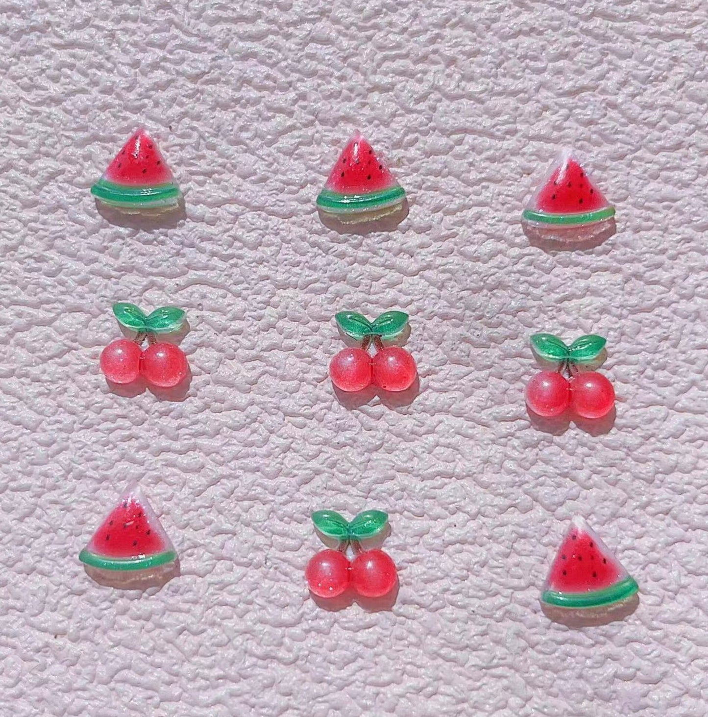 10MM x 10MM Translucent Watermelon Slice and Cherry, Fruit Themed 3D Nail Art Charms, Decoden, DIY Supplies, Mini Cabochon