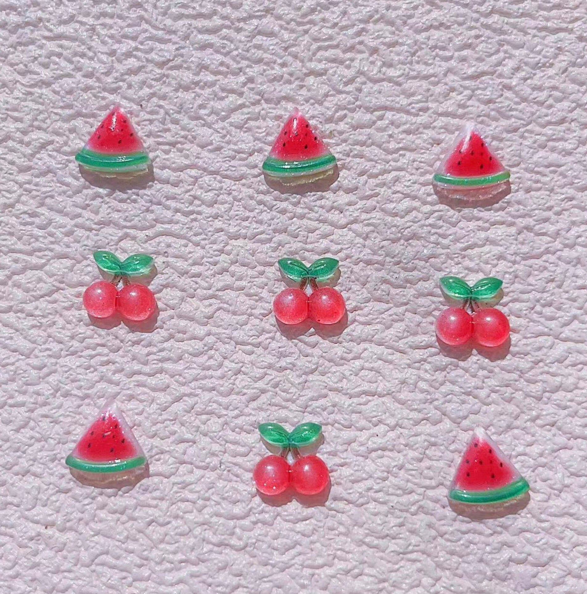 10MM x 10MM Translucent Watermelon Slice and Cherry, Fruit Themed 3D Nail Art Charms, Decoden, DIY Supplies, Mini Cabochon