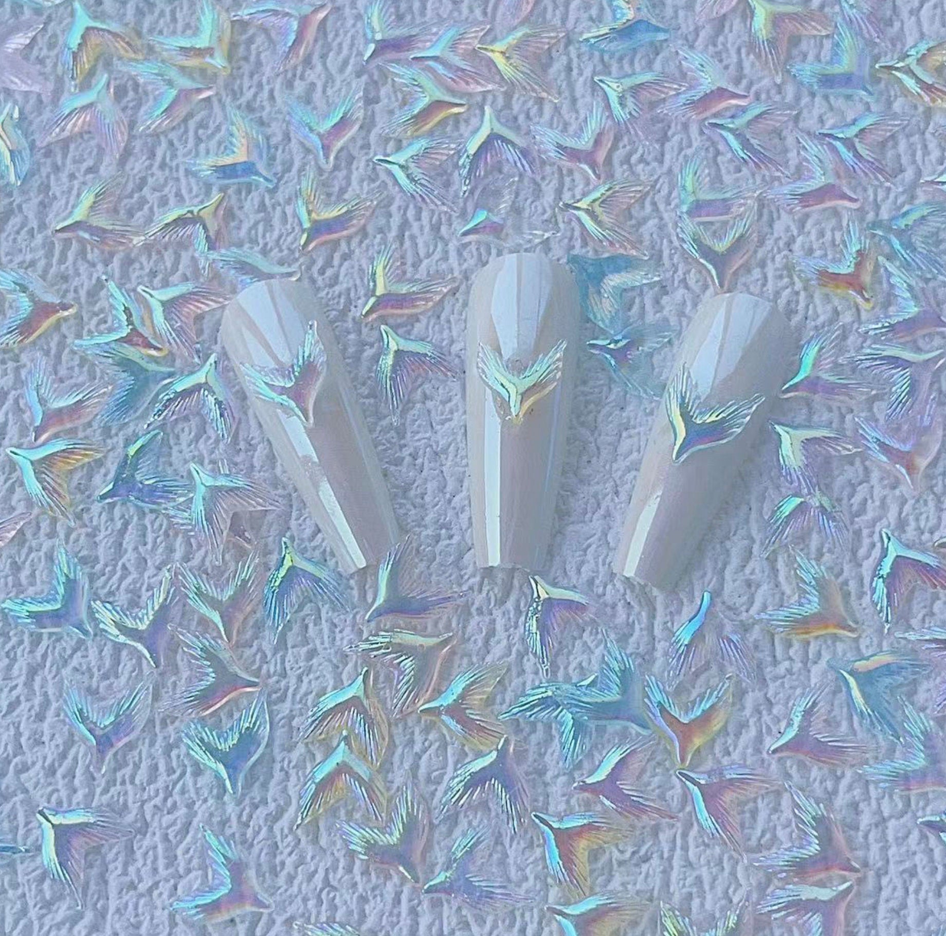 8MM x 9MM Iridescent Mermaid Tail, Ocean Themed 3D Nail Art Charms, Decoden, DIY Supplies, Mini Cabochon