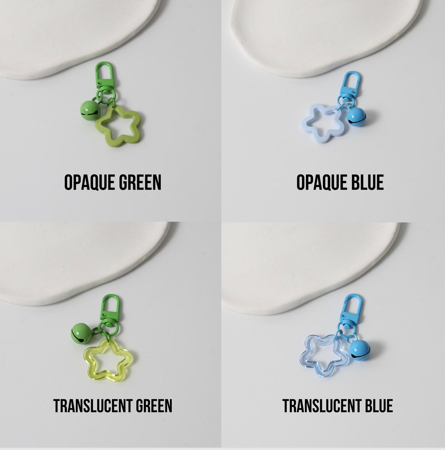 Cute Acrylic Opaque or Translucent Star with Bell Keychain, Key ring