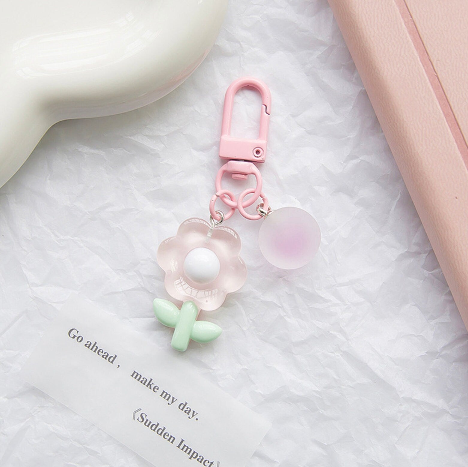 Cute Acrylic Frosted Flower Themed Keychain, Keyring, Lanyard, Phone Accessories