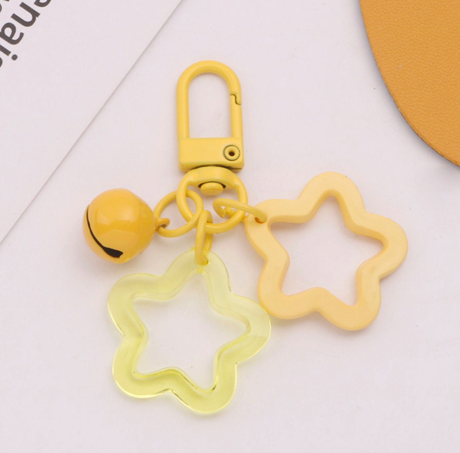 Cute Acrylic Double Star with Bell Keychain, Key ring (Color Option #2)