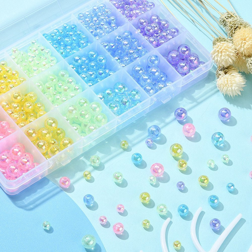 6 Color, 3 Size AB Translucent Acrylic Bead Kits (650 beads per box)
