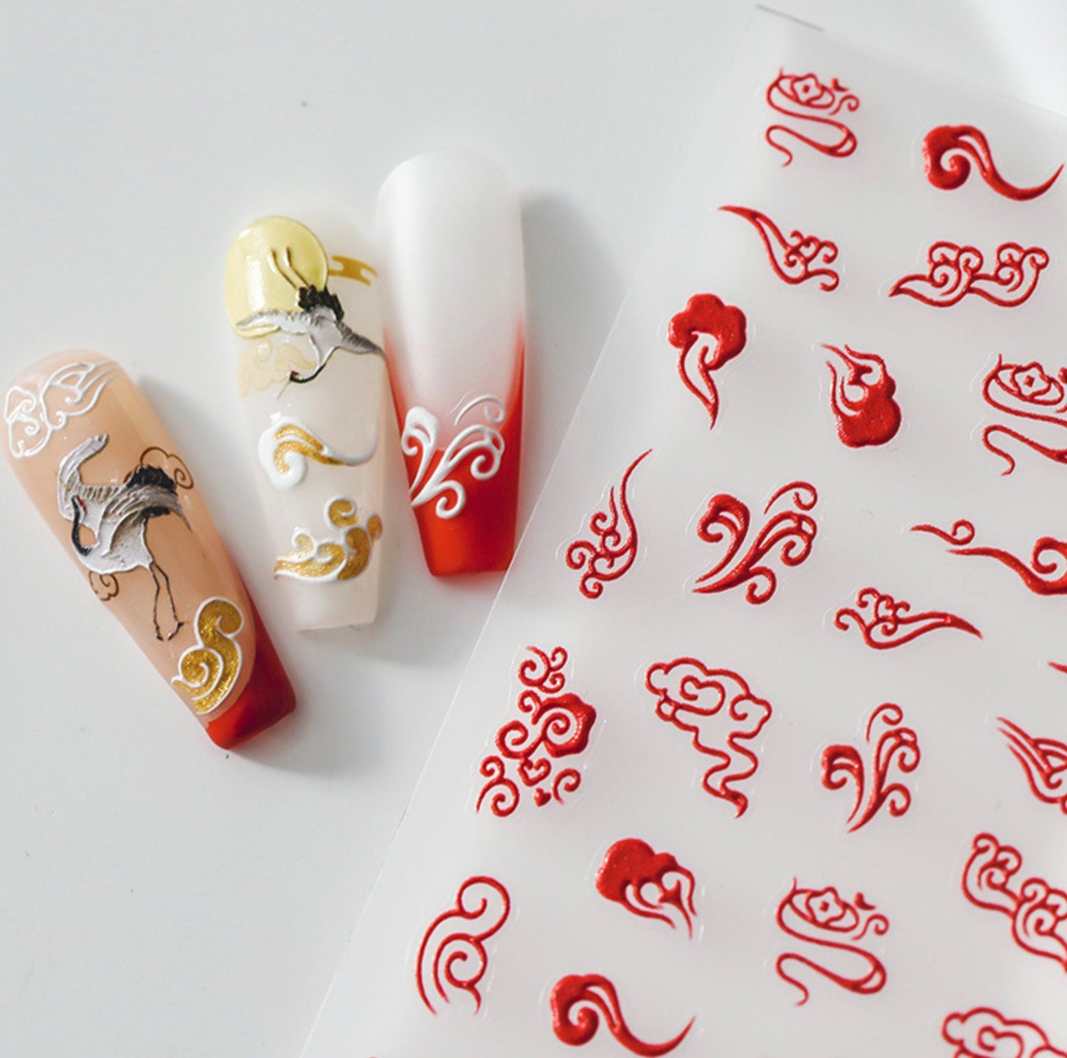 Red and White Pattern Nail Art Stickers