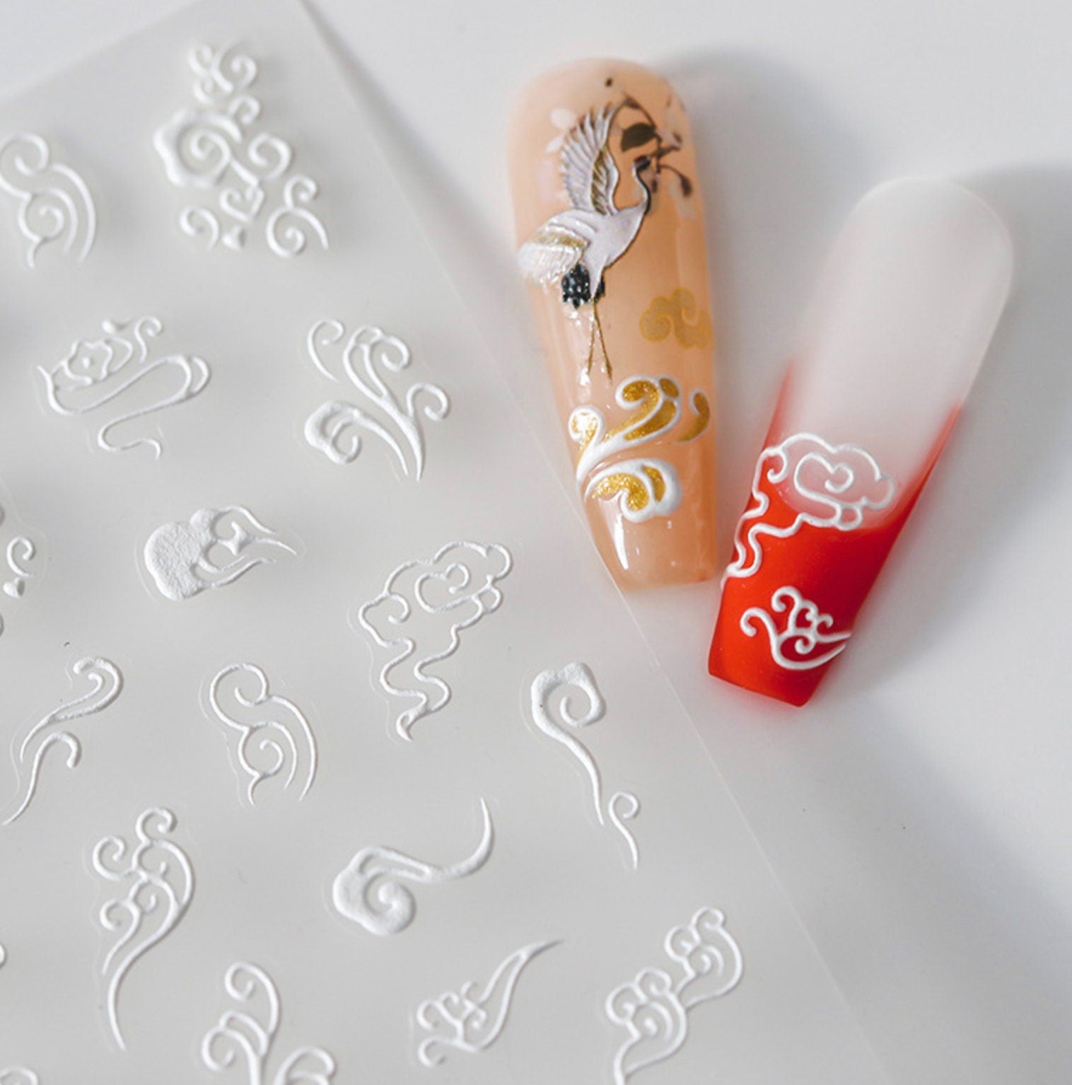 Red and White Pattern Nail Art Stickers