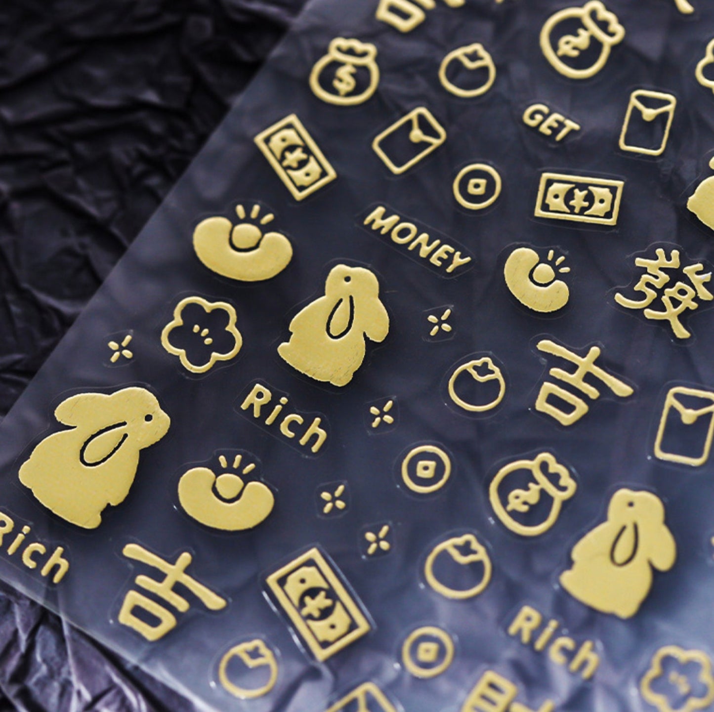 Gold Lucky Fortune Nail Art Stickers