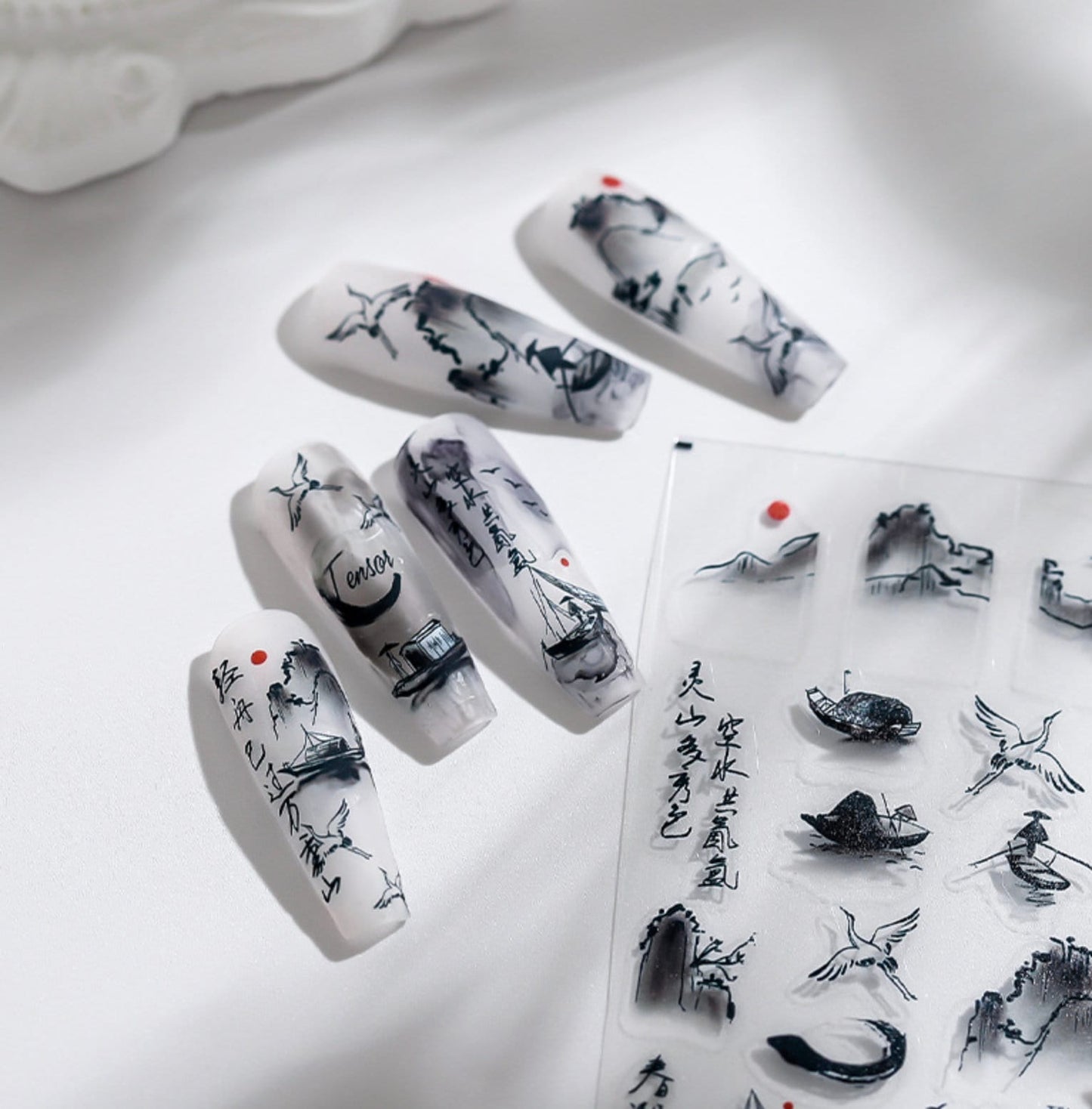 Chinese Calligraphy Boat Art Themed Nail Art Stickers