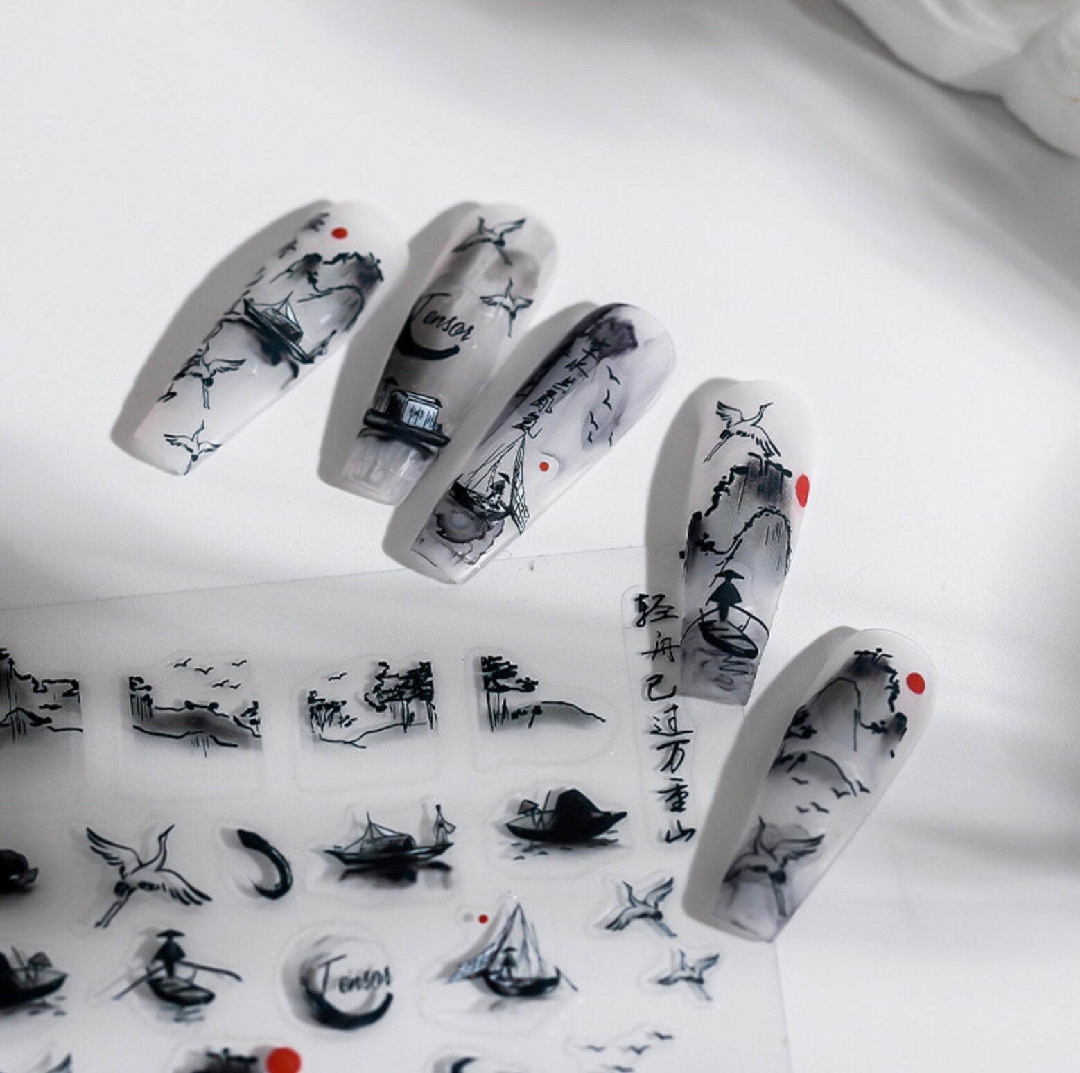 Chinese Calligraphy Boat Art Themed Nail Art Stickers