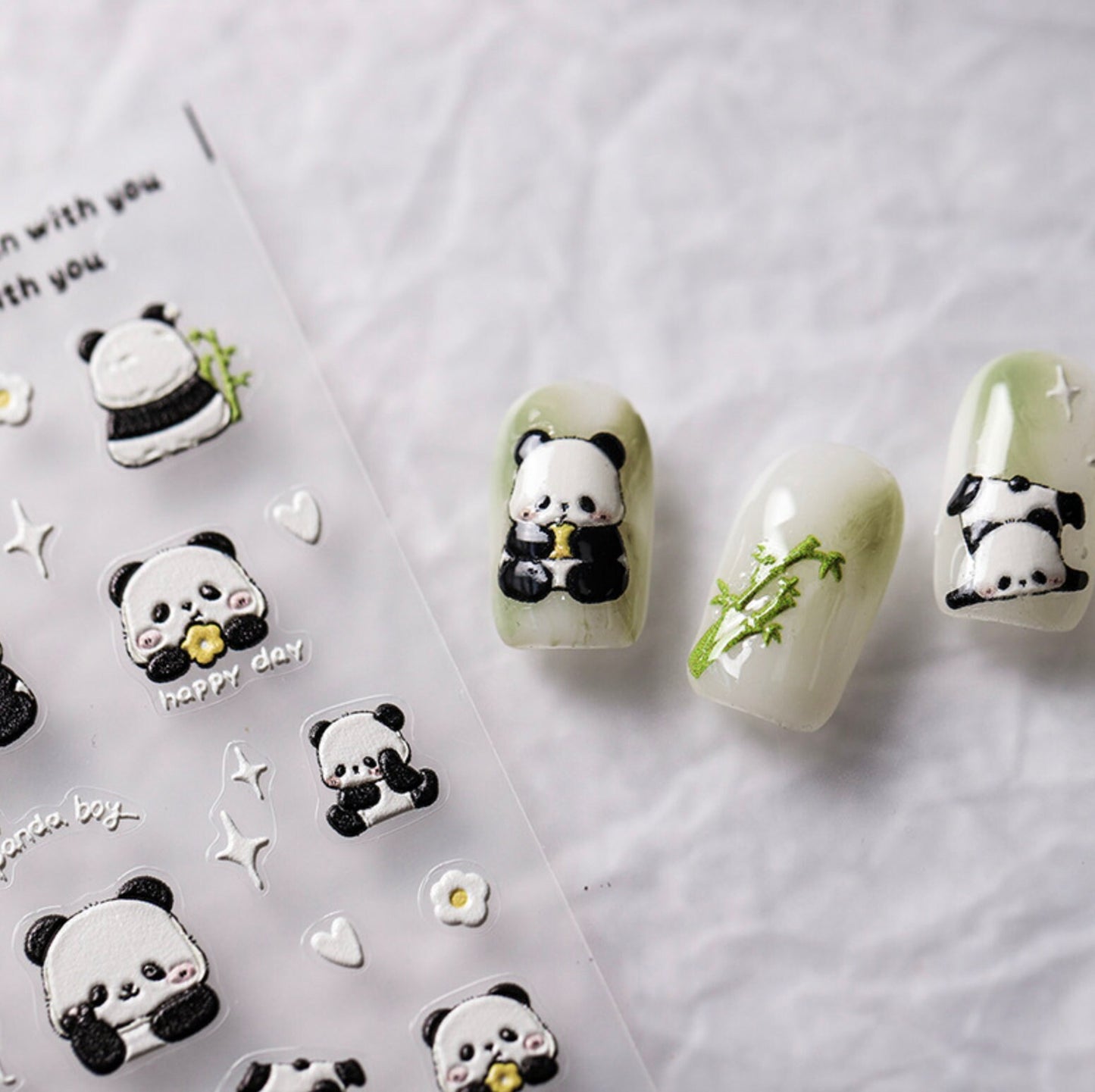 Panda and Bamboo Themed Nail Art Stickers