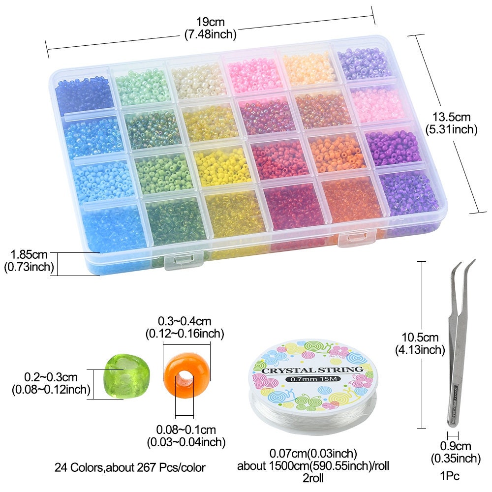 Stretch Bracelet Making Kit, Includes Round Glass Seed Beads, Tweezers, Elastic Thread