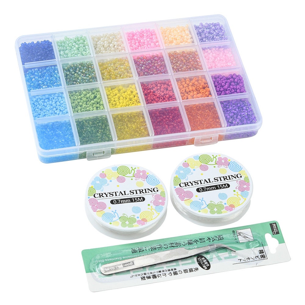 Stretch Bracelet Making Kit, Includes Round Glass Seed Beads, Tweezers, Elastic Thread